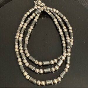 Vintage Sterling Silver & Hematite Bead Necklace – Alternating Beads